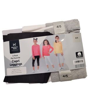 Member's Mark Girls Cotton Favorite Capri Leggings Pull-On Full Size 4/5 3-Pack